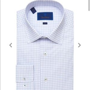 White & Blue Textured Check Dress Shirt